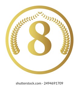 Corona de laurel con el número 8. Corona de laurel dorado con la Ilustración vectorial número 8.