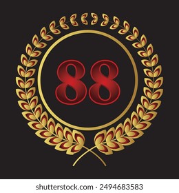 Laurel wreath with number 88. Golden laurel wreath with the number 88 vector illustration.