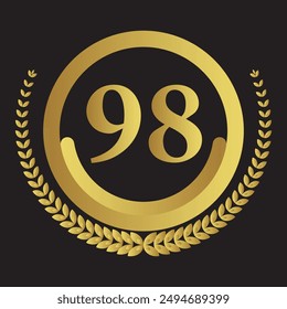 Laurel wreath with number 98. Golden laurel wreath with the number 98 vector illustration.