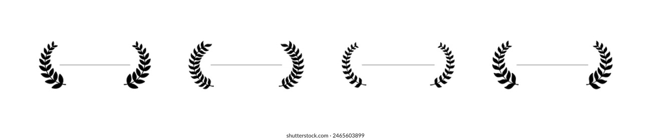 Laurel wreath. Olive branch icon. Greek wreath sign. Roman laurel symbol. Olive leaf award vector set. Film festival ceremony award.