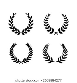 Laurel wreath. Olive branch icon. Greek wreath sign. Roman laurel symbol. Olive leaf award vector set. Film festival ceremony award.