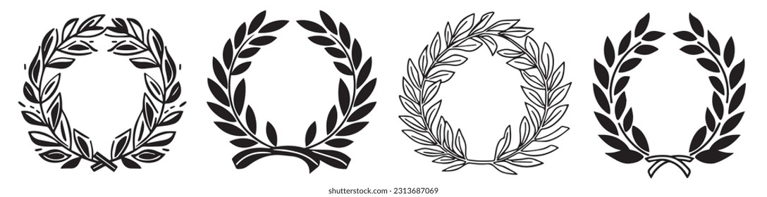 Laurel wreath, olive branch vector silhouette illustration