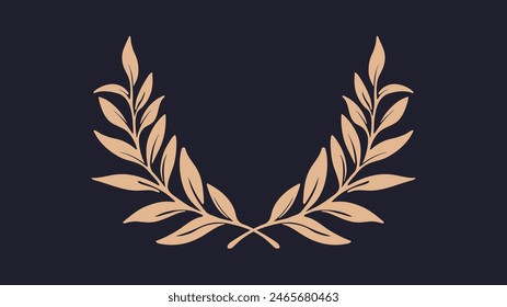 Laurel wreath. Olive greek leaf. Vector emblem depicting an award. Vintage champion sign. Sport graphic silhouette. Trophy crest. Winner round emblem