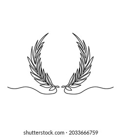 Laurel Wreath One Line Art. Continuous Line Drawing Of Festive, Solemn Wreath With Ribbons.