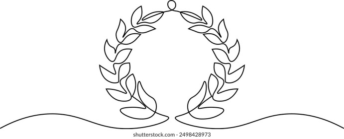 laurel wreath one line continuous vector  illustration. Single line laurel wreath icon