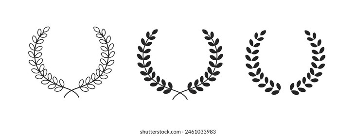 Corona de laurel, foliado de laurel circular, coronas de trigo y roble que representan un premio, logro	