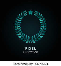 Laurel wreath - pixel icon. Vector Illustration. Design logo element. Isolated on black background. It is easy to change to any color.