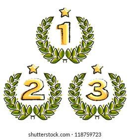 laurel wreath with place numbers and star on white
