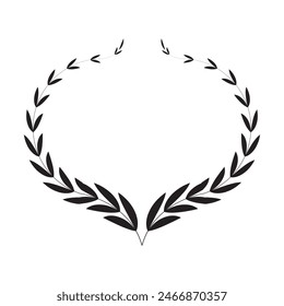 Corona de laurel sobre fondo blanco. Icono de corona de laurel de silueta .  Ilustración vectorial. Corona de laurel con cresta de trofeo heráldico, medalla, marco, premio, emblema redondo ganador.