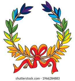 laurel wreath rainbow colours illustration