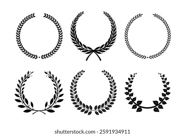 Laurel wreath. Realistic crown, leaf shapes winner prize, foliate crest emblems.