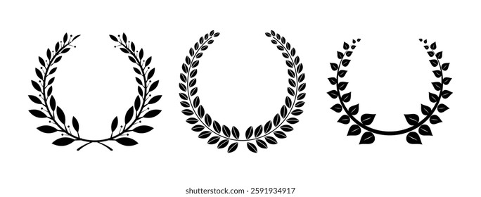 Laurel wreath. Realistic crown, leaf shapes winner prize, foliate crest emblems.