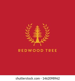 Laurel Wreath And Redwood Tree Logo Design Vector Icon Illustration Inspiration