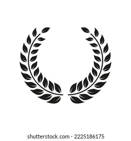 Laurel Wreath Reward Black Silhouette Icon. Olive Leaves Branch Trophy for Leader Glyph Pictogram. Chaplet Round Award for Winner Emblem. Leaf Twig Victory Symbol. Isolated Vector Illustration.