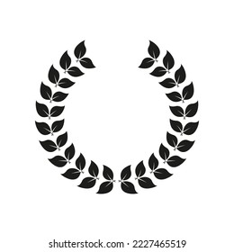 Laurel Wreath Reward Black Silhouette Icon. Olive Leaves Branch Trophy for Leader Glyph Pictogram. Chaplet Round Award for Winner Emblem. Leaf Twig Victory Symbol. Isolated Vector Illustration.