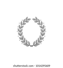 Laurel wreath reward. Modern symbol of victory and award achievement champion. Leaf ceremony awarding of winner tournament. Monochrome template for badge, tag. Design element. Vector illustration