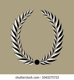 Laurel wreath reward. Modern symbol of victory and award achievement champion. Leaf ceremony awarding of winner tournament. Monochrome template for badge, tag, etc. Design element. Vector illustration