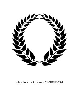 Laurel wreath reward. Modern symbol of victory and award achievement champion. Leaf ceremony awarding of winner tournament. Monochrome template for badge, tag. Design element. Vector illustration