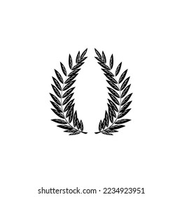 Laurel wreath reward. Modern symbol of victory and award achievement champion. Leaf ceremony awarding of winner tournament. Monochrome template for badge, tag, etc. Design element. Vector illustration