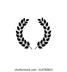 Laurel wreath reward. Modern symbol of victory and award achievement champion. Leaf ceremony awarding of winner tournament. Monochrome template for badge, tag. Design element. Vector illustration