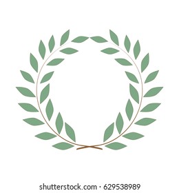 Laurel wreath reward. Modern symbol of victory and award achievement champion. Leaf ceremony awarding of winner tournament. Monochrome template for badge, tag. Design element. Vector illustration
