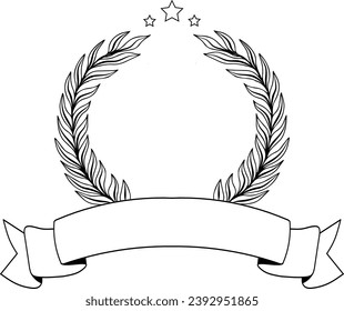 Laurel wreath with ribbon contour drawing. Award with olive branch for winner, award badge or premium certificate for ceremony