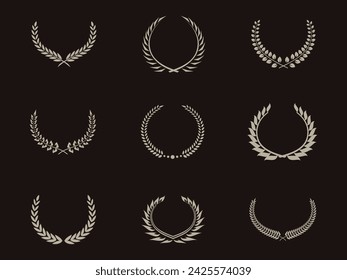 Laurel Wreath Rounded Circular leaves Vector Logo Design Elements 