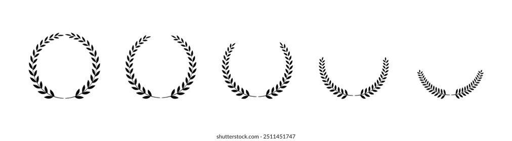 Laurel wreath Set, Black circular laurel olive branches greek wreath ,A winner award of olive leaves, stars of victory symbol, achievement heraldry symbol, vector illustration isolate on white