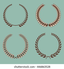 Laurel wreath set. Flora theme. Victory element. Silhouettes collection. EPS 8