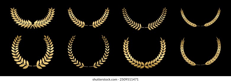 Laurel wreath Set, Golden circular laurel olive branches greek wreath ,A winner award of olive leaves ,stars of victory symbol, achievement heraldry symbol, vector illustration isolate on white