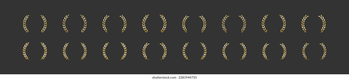 Laurel wreath set icon. Gold award chaplet sign symbol on black background. Vector isolated illustration