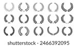 Laurel wreath. Set outline silhouette hand drawn laurel wreaths isolated Doodle floral frames. Vector illustration