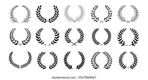 Laurel wreath. Set outline silhouette hand drawn laurel wreaths isolated Doodle floral frames. Vector illustration