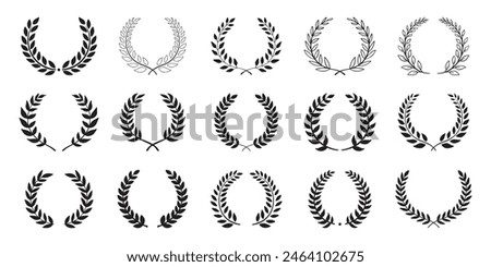 Laurel wreath. Set outline silhouette hand drawn laurel wreaths isolated Doodle floral frames. Vector illustration