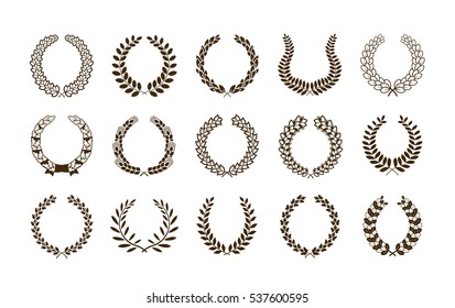 Laurel wreath set symbols or icons. Vector heraldic element collection and coat of arms