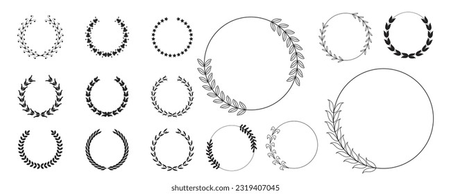 laurel wreath set vector, lined isolated on white background
