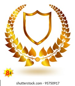 Laurel Wreath with a shield isolated on white.