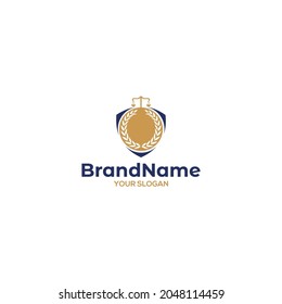 Laurel Wreath Shield and Scale of Justice Logo Design Vector