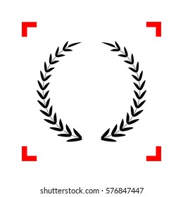 Laurel Wreath sign. Black icon in focus corners on white background. Isolated.
