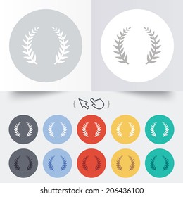 Laurel Wreath sign icon. Triumph symbol. Round 12 circle buttons. Shadow. Hand cursor pointer. Vector