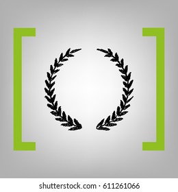 Laurel Wreath sign. Vector. Black scribble icon in citron brackets on grayish background.