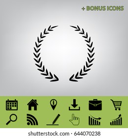 Laurel Wreath sign. Vector. Black icon at gray background with bonus icons at celery ones