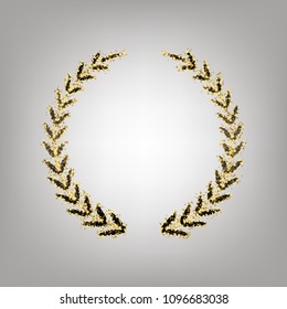 Laurel Wreath sign. Vector. Blackish icon with golden stars at grayish background.