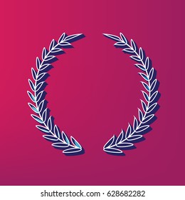 Laurel Wreath sign. Vector. Blue 3d printed icon on magenta background.