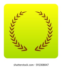 Laurel Wreath sign. Vector. Brown icon at green-yellow gradient square with rounded corners on white background. Isolated.