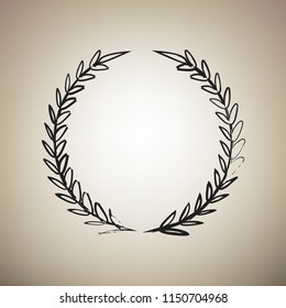 Laurel Wreath sign. Vector. Brush drawed black icon at light brown background.