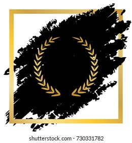 Laurel Wreath sign. Vector. Golden icon at black spot inside golden frame on white background.