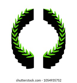 Laurel Wreath sign. Vector. Green 3d icon with black side on white background. Isolated.