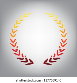 Laurel Wreath sign. Vector. Horizontally sliced icon with colors from sunny gradient in gray background.