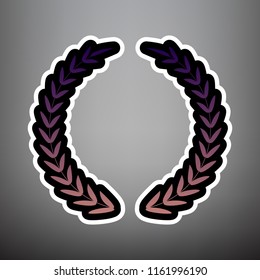Laurel Wreath sign. Vector. Violet gradient icon with black and white linear edges at gray background.